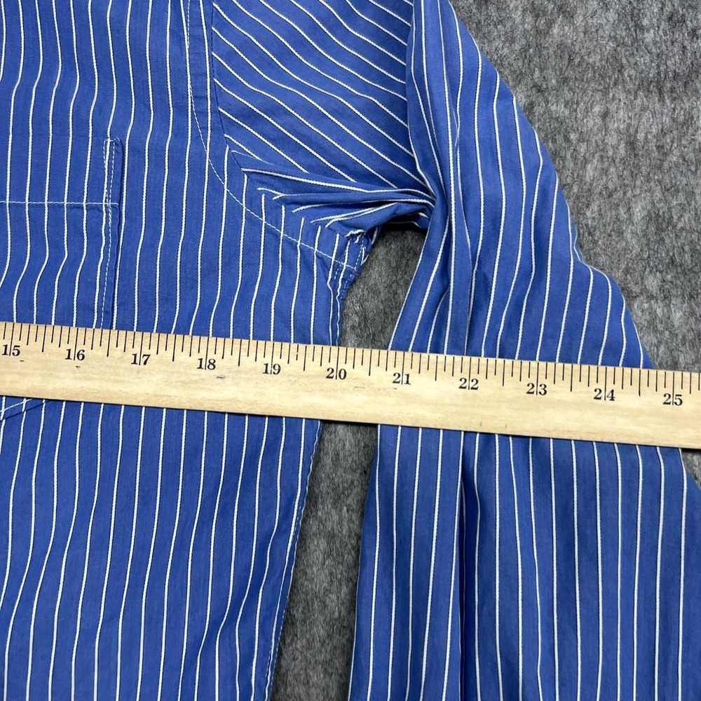 American Eagle Shirt Mens S Blue Stripe Long Sleeve Button Up Band Collar Preppy - Picture 9 of 16